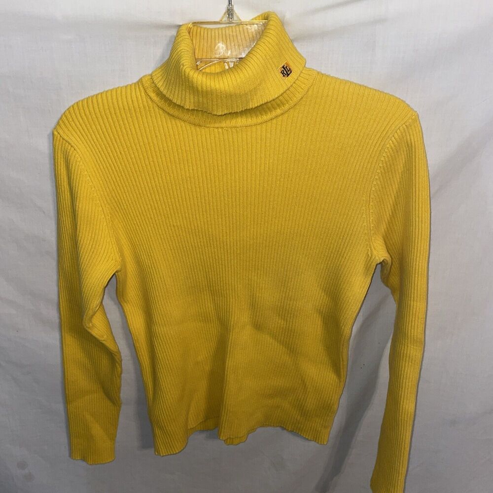Lauren Ralph Lauren Women’s Turtleneck Sweater Size Petite Medium Yellow Party